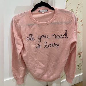 Lingua Franca Pink Cashmere Graphic Crewneck Sweater, Size Small